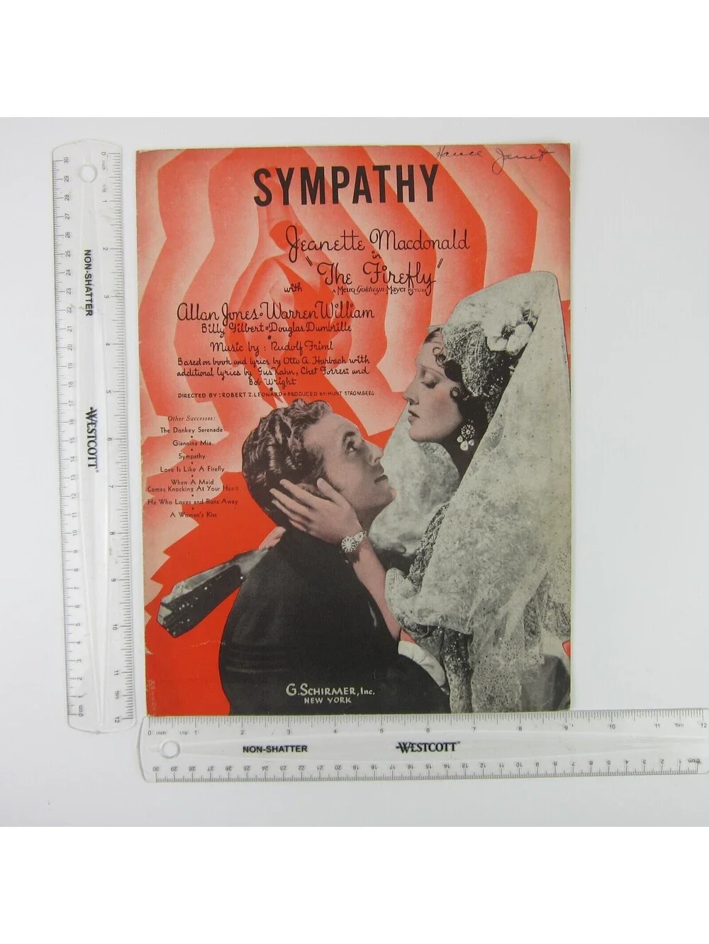 Sheet Music Sympathy The Firefly Jeanette Macdonald Allan Jones Vintage 1937